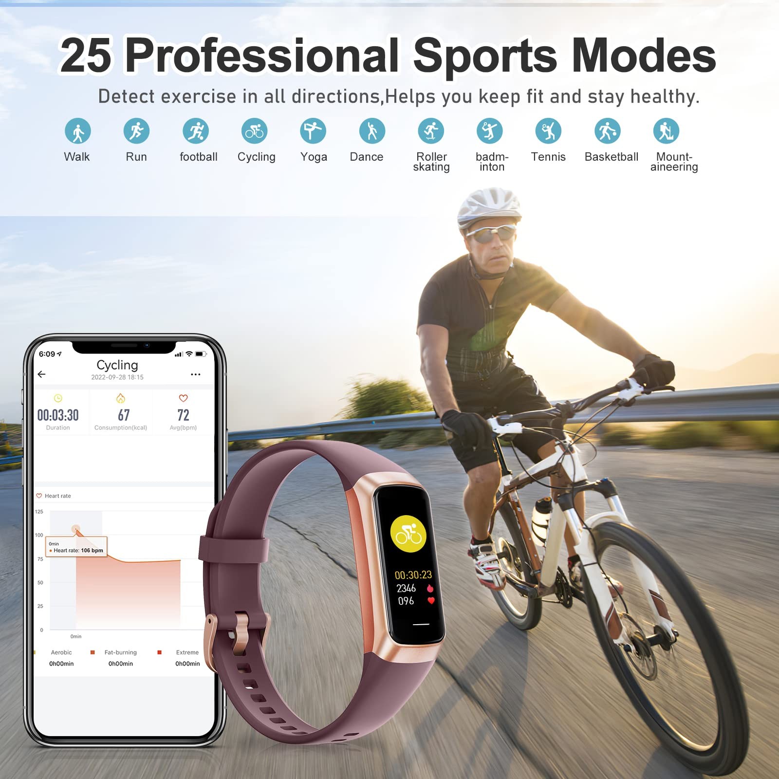 Fitness Tracker 5 ATM Waterproof Smart Watch Heart Rate Blood Oxygen Sleep Mo…