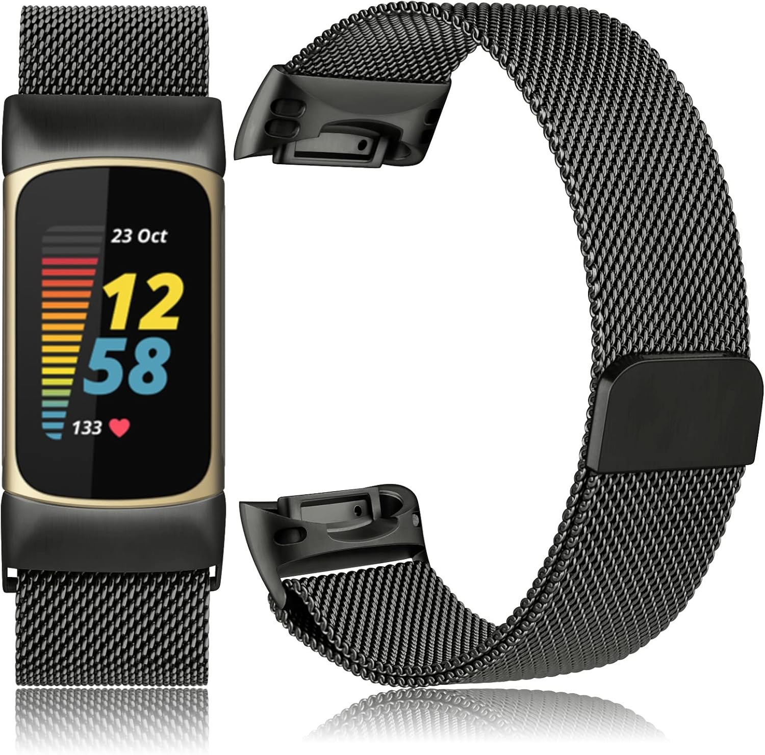 Adjustable Black Stainless Steel Mesh Band for Fitbit Charge 6 Fitness Tracker