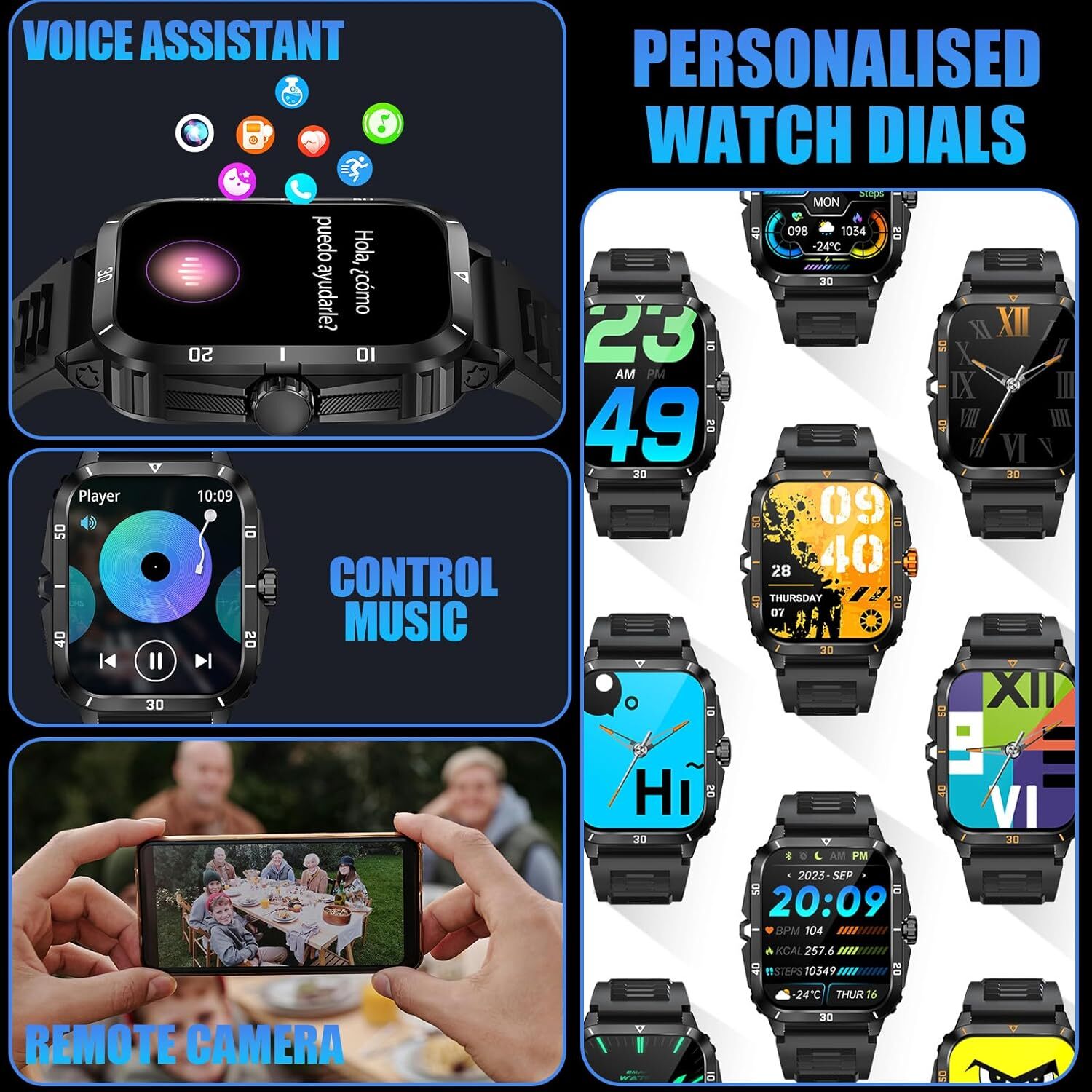 Military Smart Watch Men’s (Call Receive/Dial) Rugged Tactical Fitness Tracker