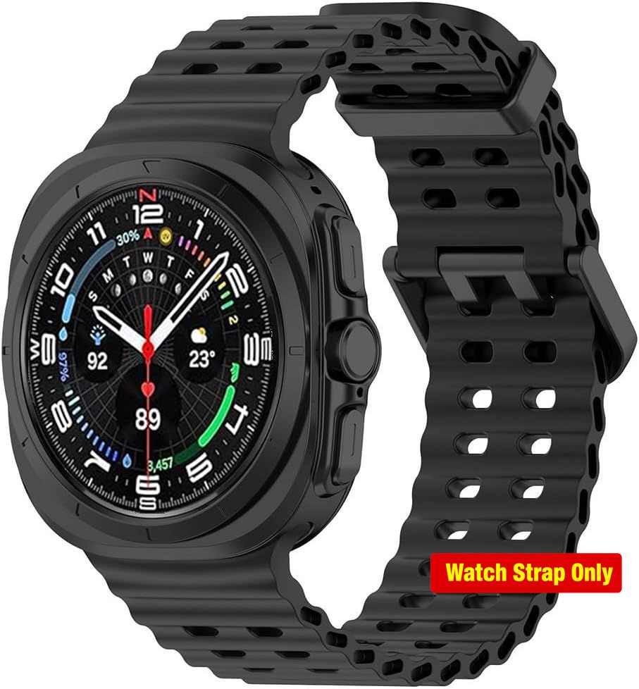 Black Soft Silicone Sport Band for Samsung Galaxy Watch Ultra 2 47mm – Replaceme