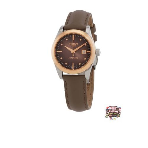 TISSOT T-My Lady Automatic Watch 18K Gold with Leather Strap Brown Dial