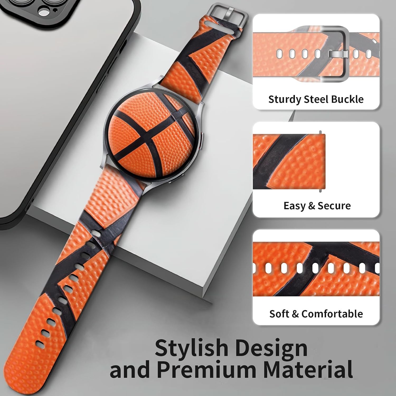 20mm Silicone Sport Band for Galaxy Watch 6/5/4 40mm 44mm, Active 2, Classic 42m