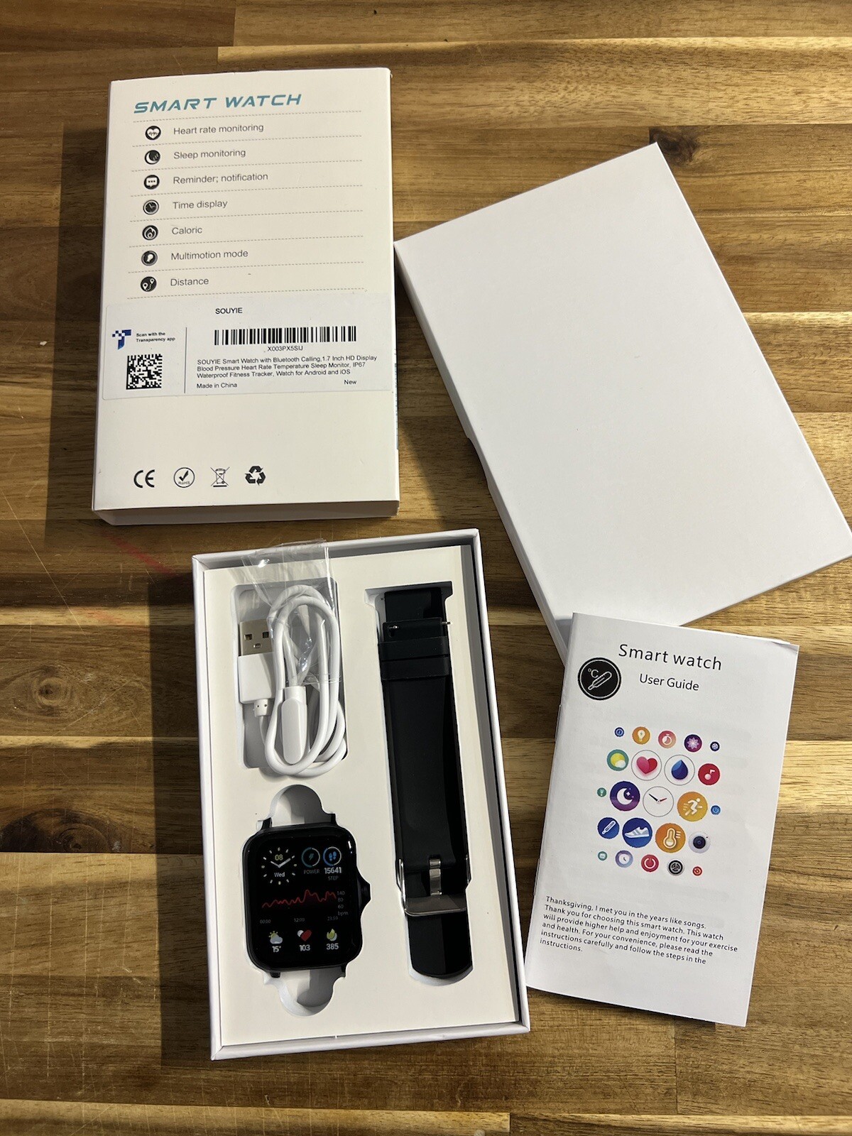 Souyie Smart Watch With Bluetooth, IP67 Waterproof Fitness Tracker