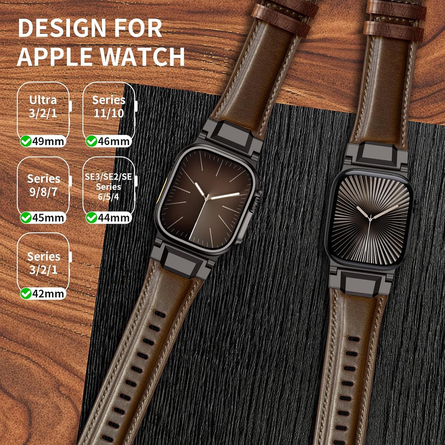 Genuine Leather Strap Compatible with Apple Watch Ultra 49mm, Dark Brown/Black