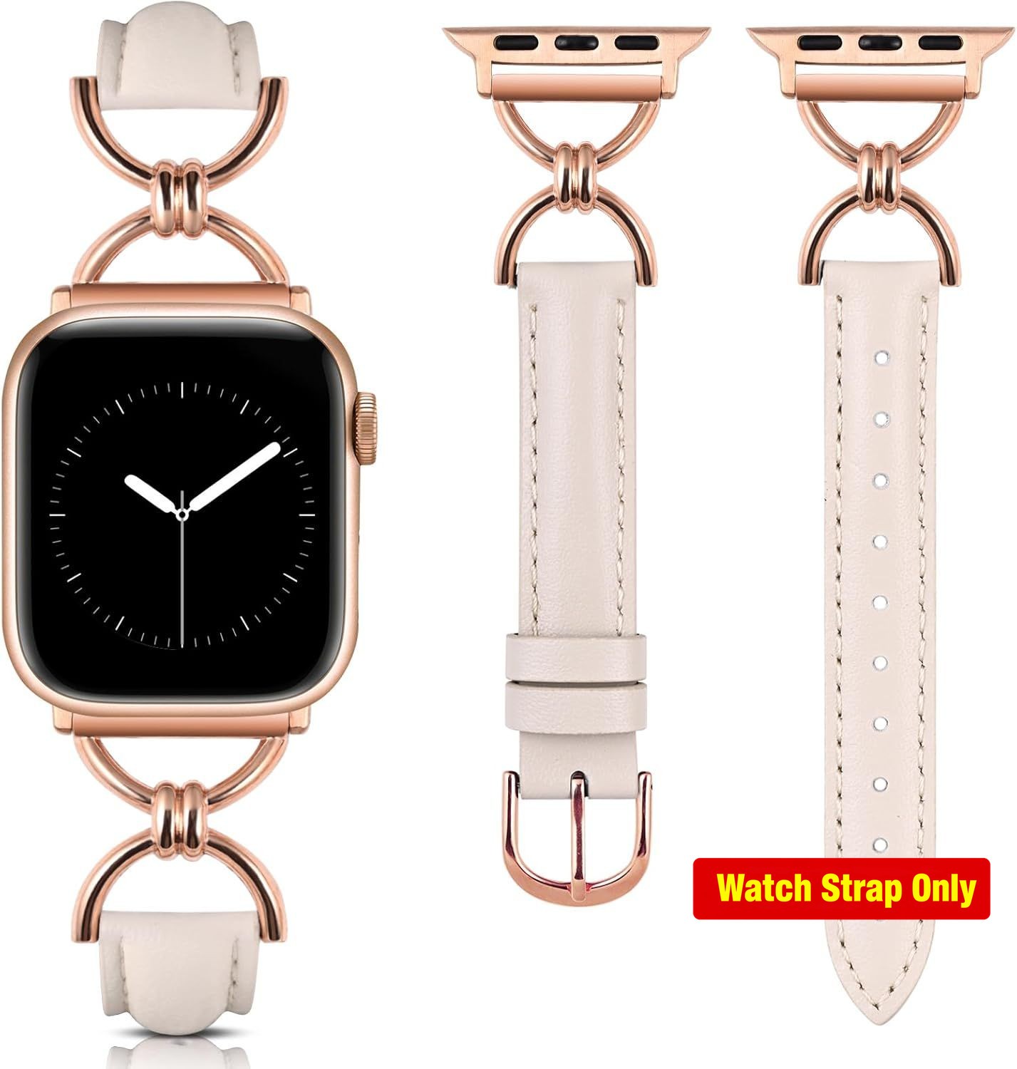 Slim Leather Strap Compatible with Apple Watch Series 7 41mm D-Shape Buckle