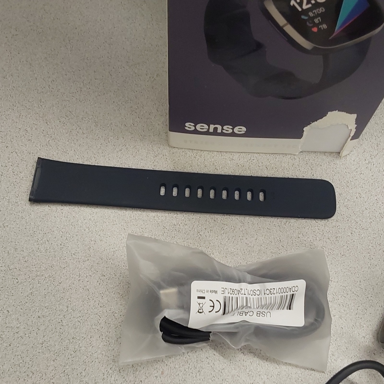 Fitbit Sense Smartwatch 40mm Graphite SS Black Silicone Band GPS ECG Box