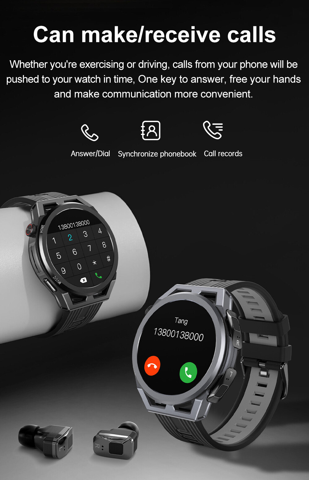 Music Watch with Headsets Bluetooth Call Sleep Monitor Smartwatch with Earbuds