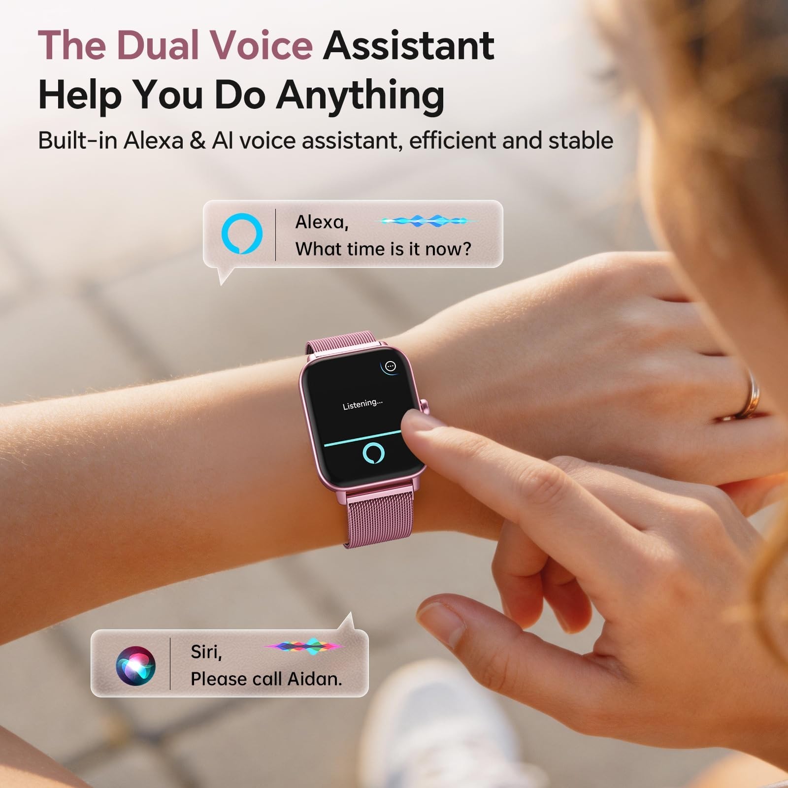 Women’s Smart Watch 1.85” HD, Calls/SMS/Reminders, Fitness Tracker, Heart Rate,