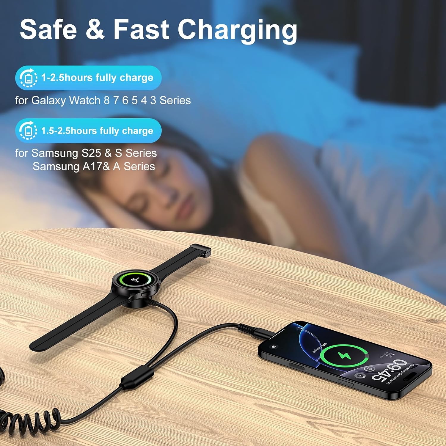 Fast Charger for Samsung Watch 2 in 2 4FT Coiled USB C to USB C Charger Cable