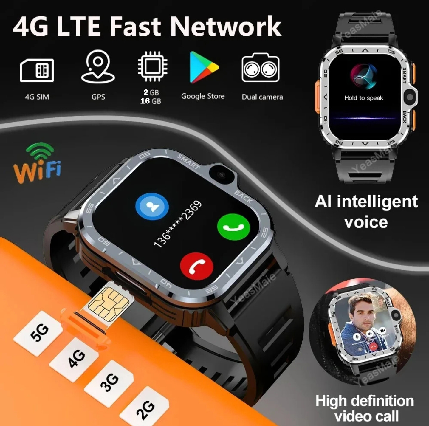 SALE PGD 5G Android Smart Watch 2.03″ AMOLED Screen GPS NFC Wifi SIM Dual Camera