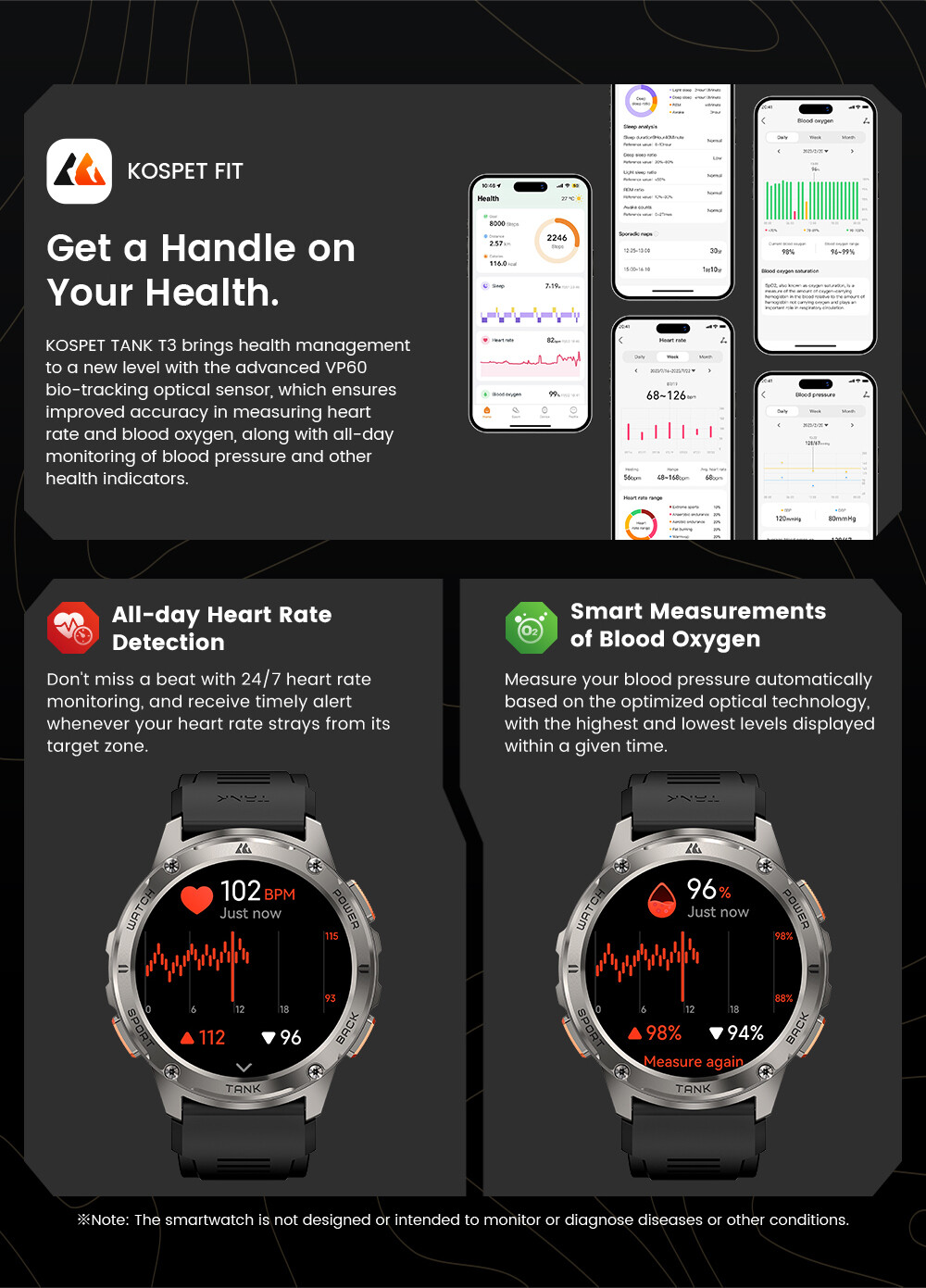 KOSPET Smart Watch for Men 60 Days Long Battery 50M Waterproof Rugged Military