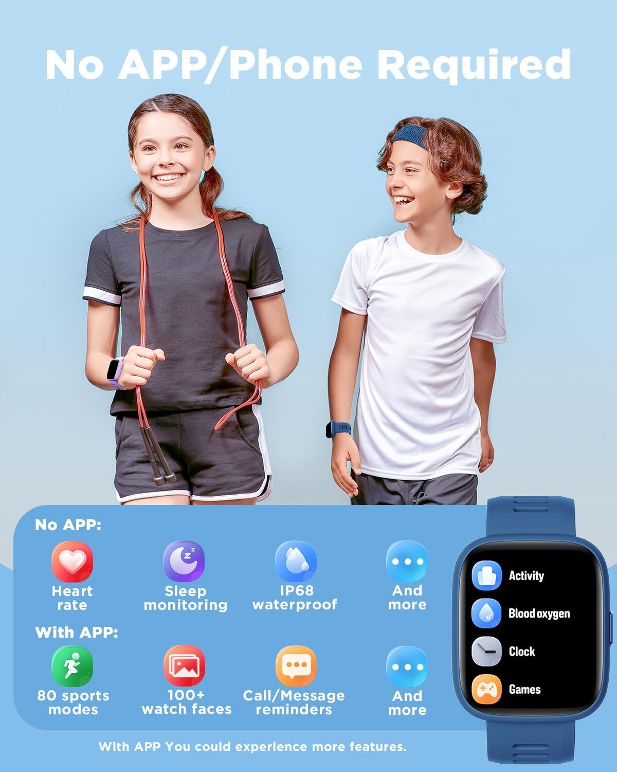 Smart Watch for Kids 1.8″ Fitness Tracker Watch Pedometer Puzzle Games for Kids
