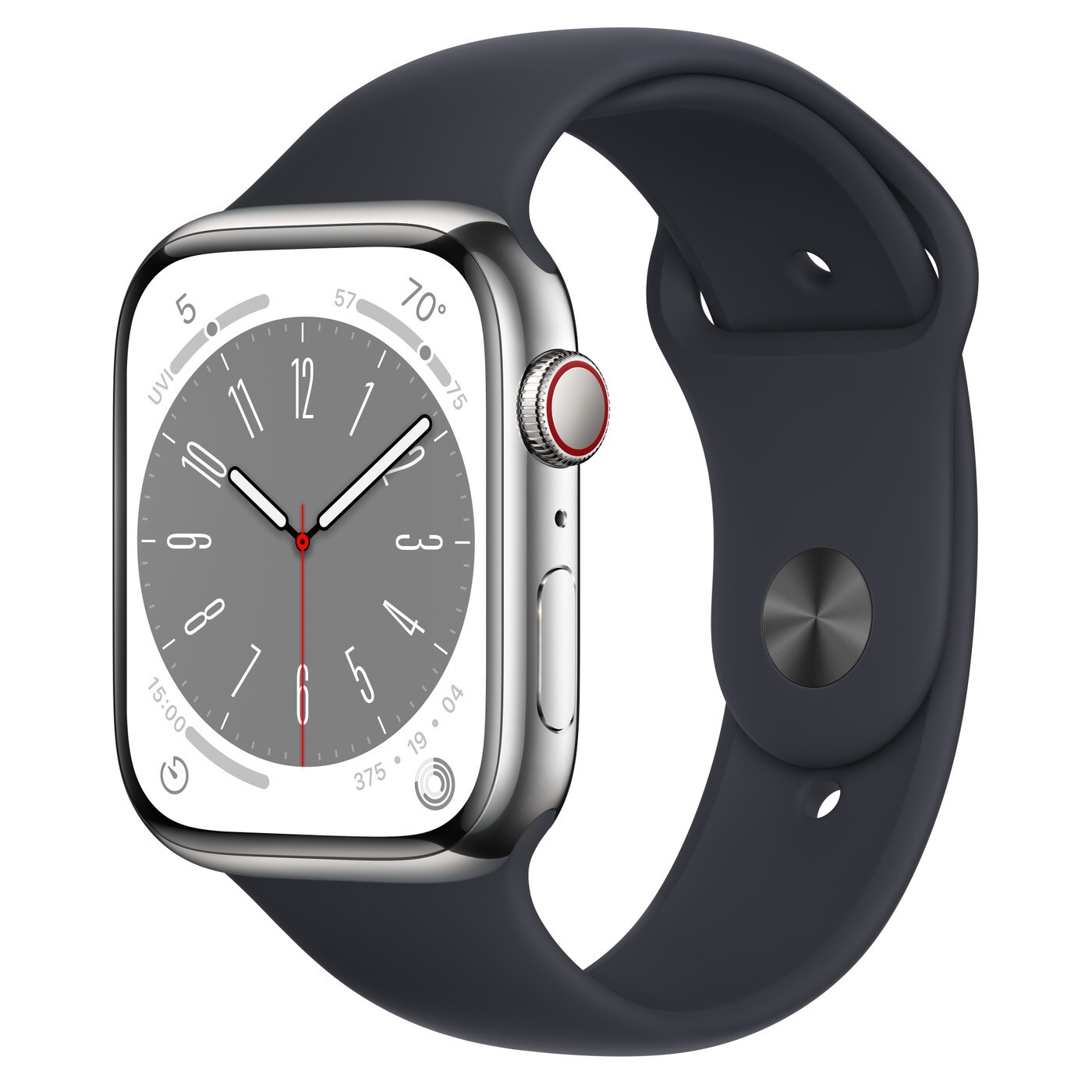 Apple Watch Series 8 GPS+Cellular 45mm Sil Stainless Steel w/ Midnight Band M/L