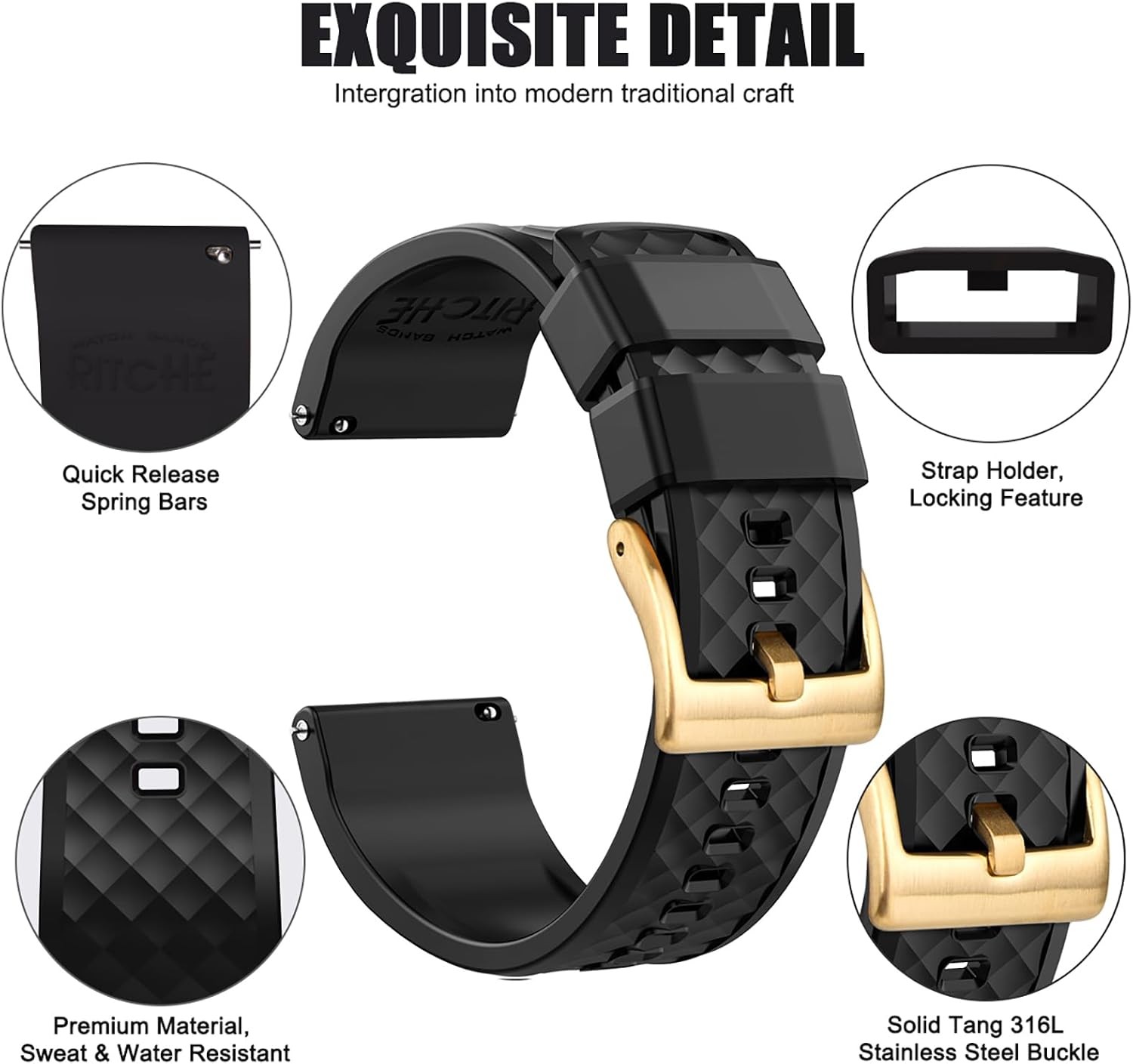 Silicone Strap Compatible with 18mm 20mm 22mm 24mm Quick Release