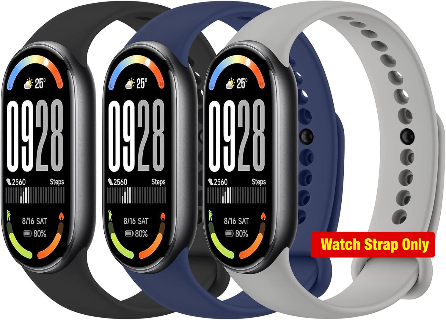 3 Pack Soft Silicone Strap Compatible with Xiaomi Smart Band 10/9