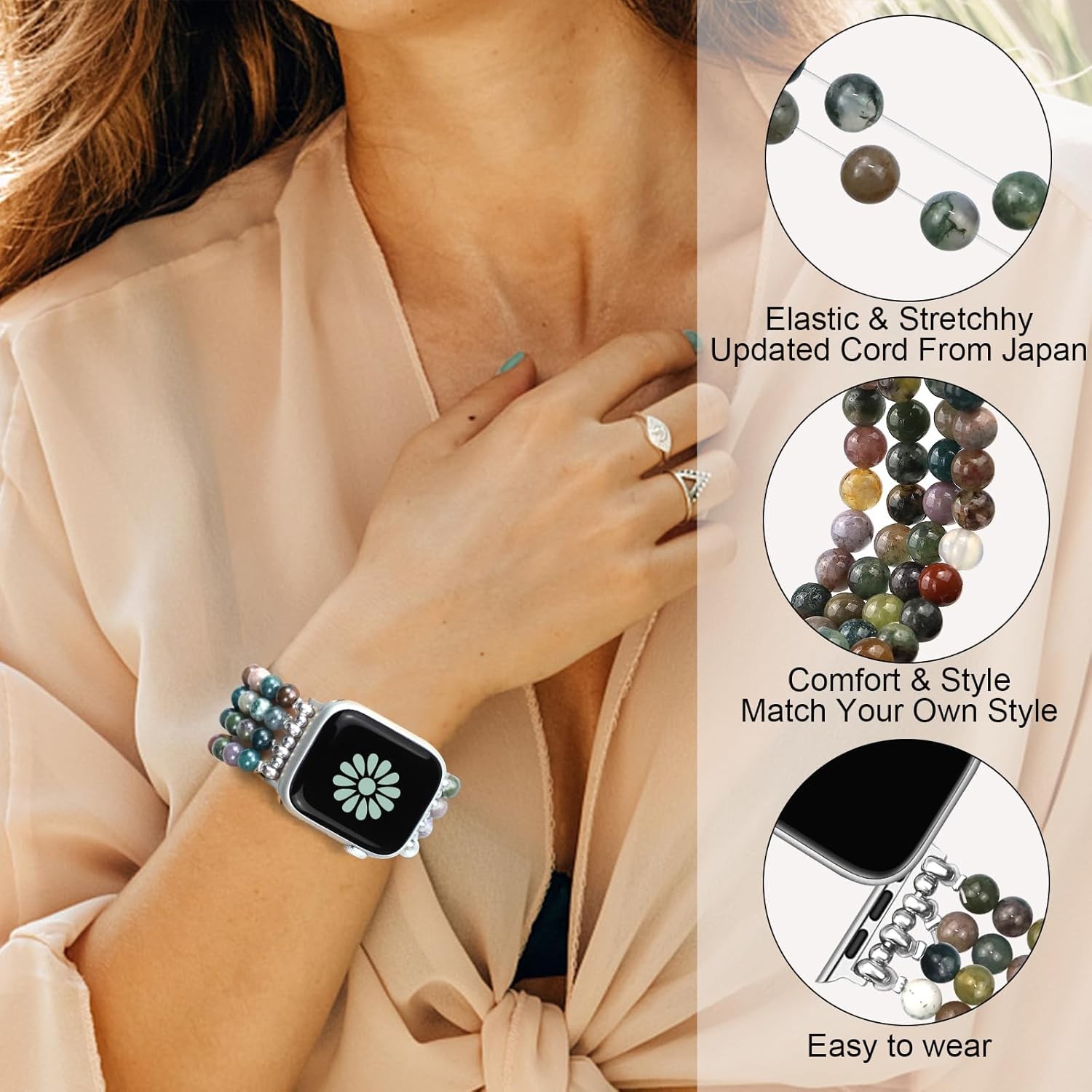 Natural Stone Strap Compatible with Apple Watch Series 11 38mm 40mm 41mm