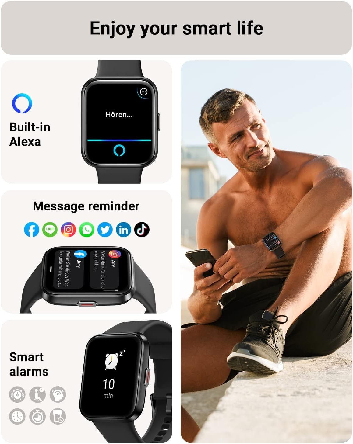 Smart Watch for Men/Women Android/iPhone, Alexa Built-in, 1.8″ Touchscreen