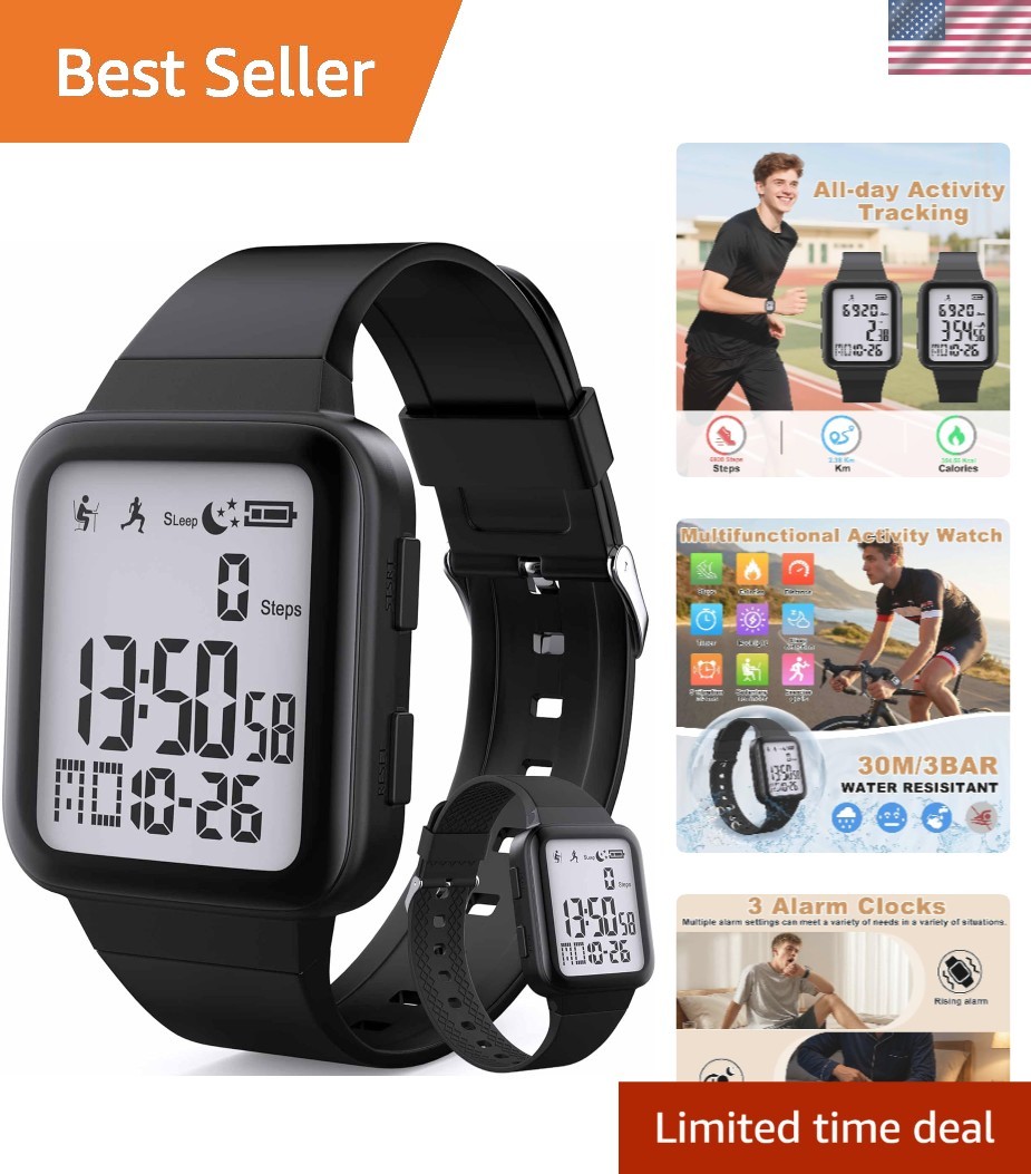 Digital Fitness Tracker Watch for Men & Women – No App Required, Water Resistant