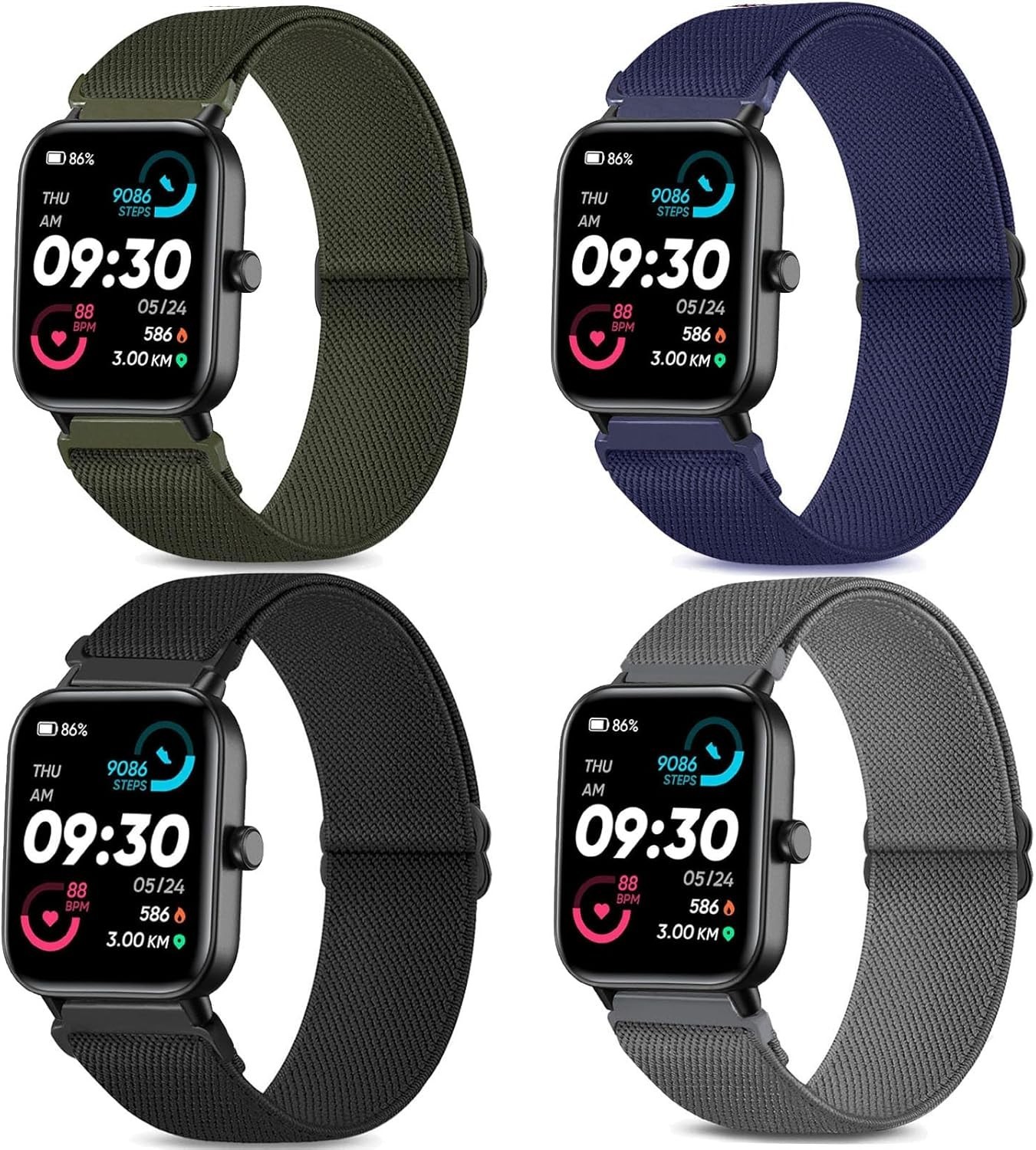 Unisex 4 Pack Stretchy Watch Bands for Woneligo Fitpolo and Others