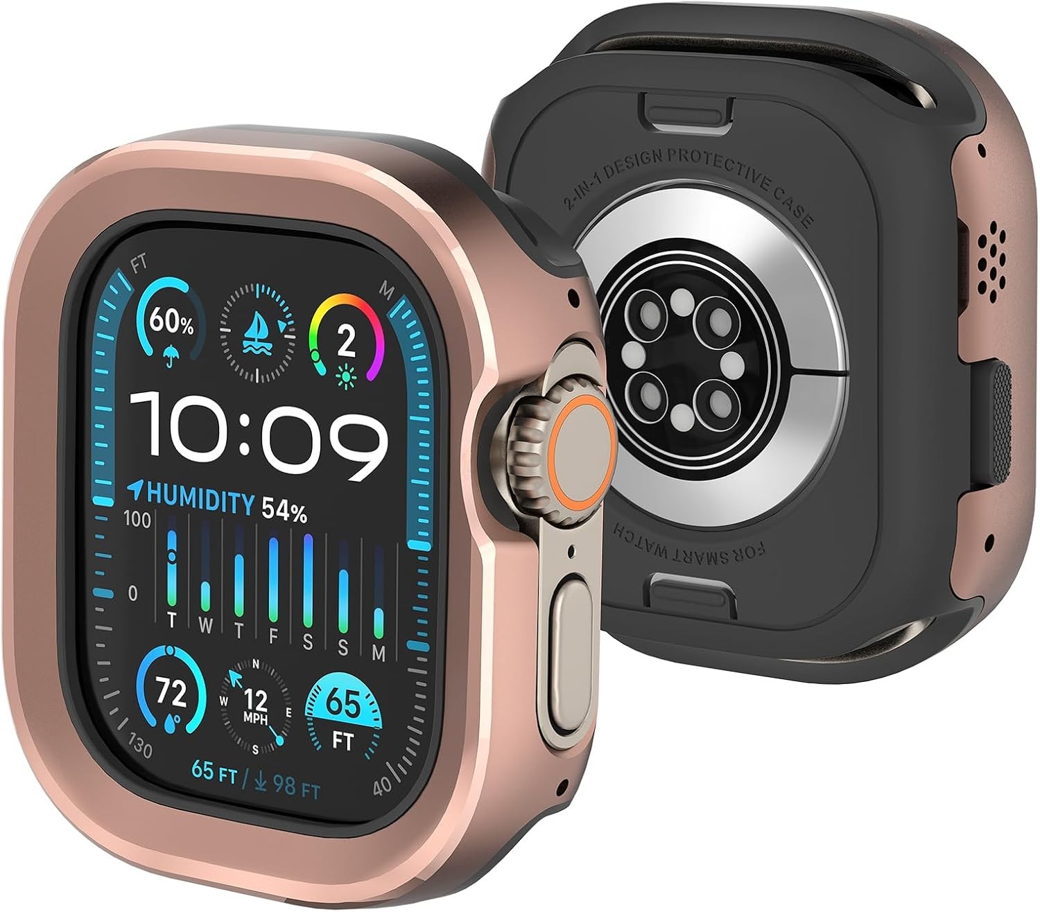 2 in 1 Rugged Case for Apple Watch Ultra 49mm, Shockproof Aluminum Bumper