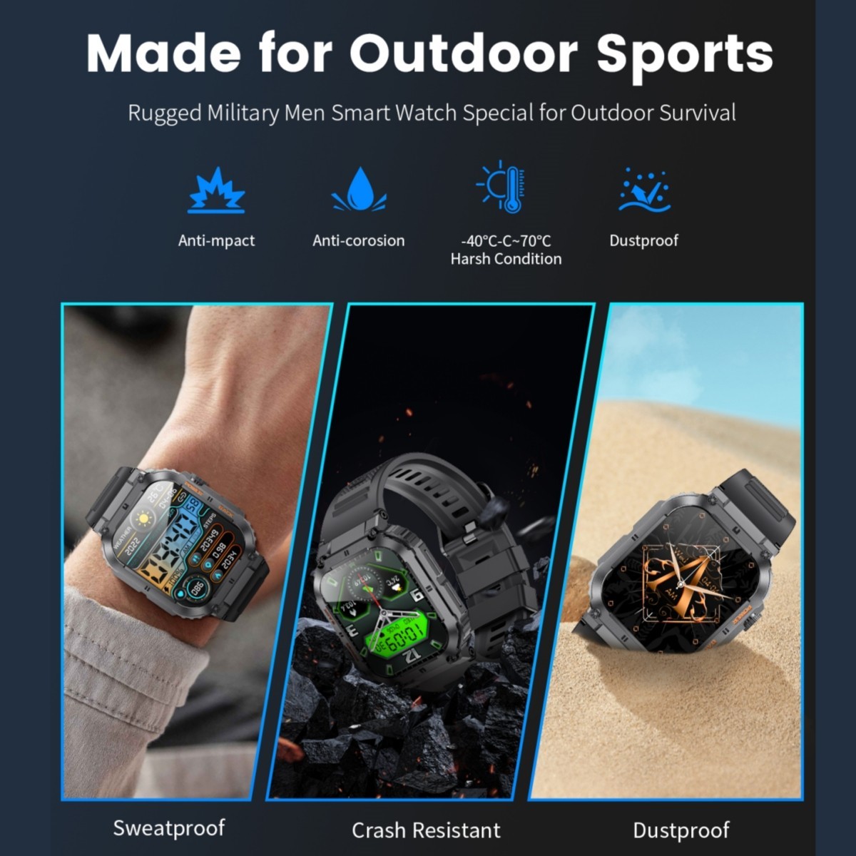 2025 Smart Watch for Men Call Receive/Dial Rugged Tactical Fitness Tracker Gift