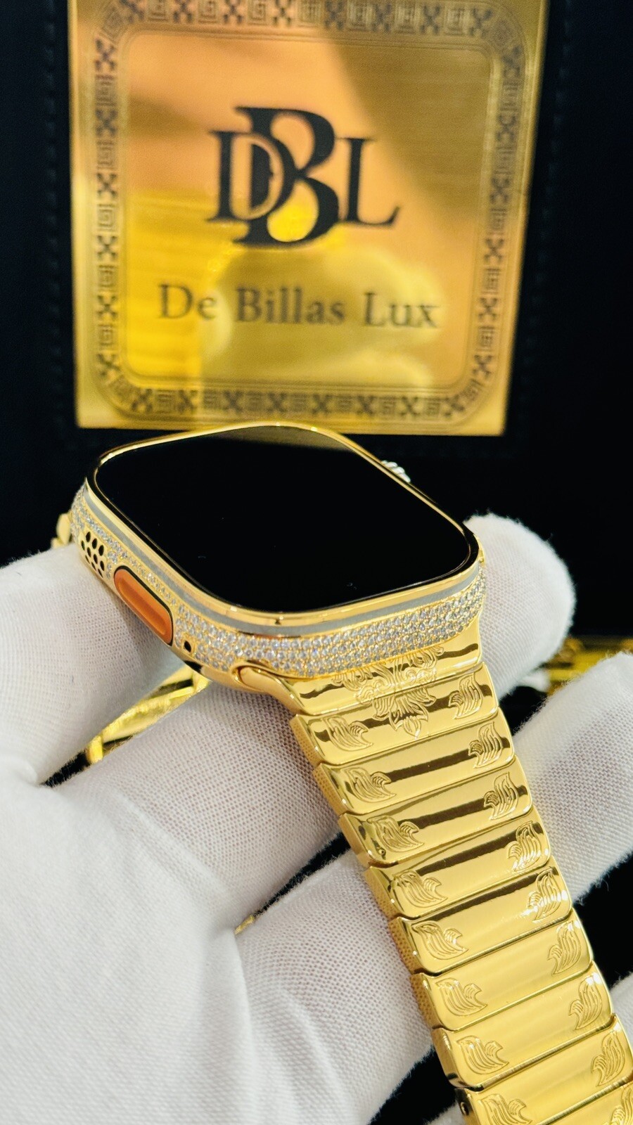 24k Gold Plated Apple Watch ULTRA 3 49mm Zircon Diamonds Engraved 24k Gold Band