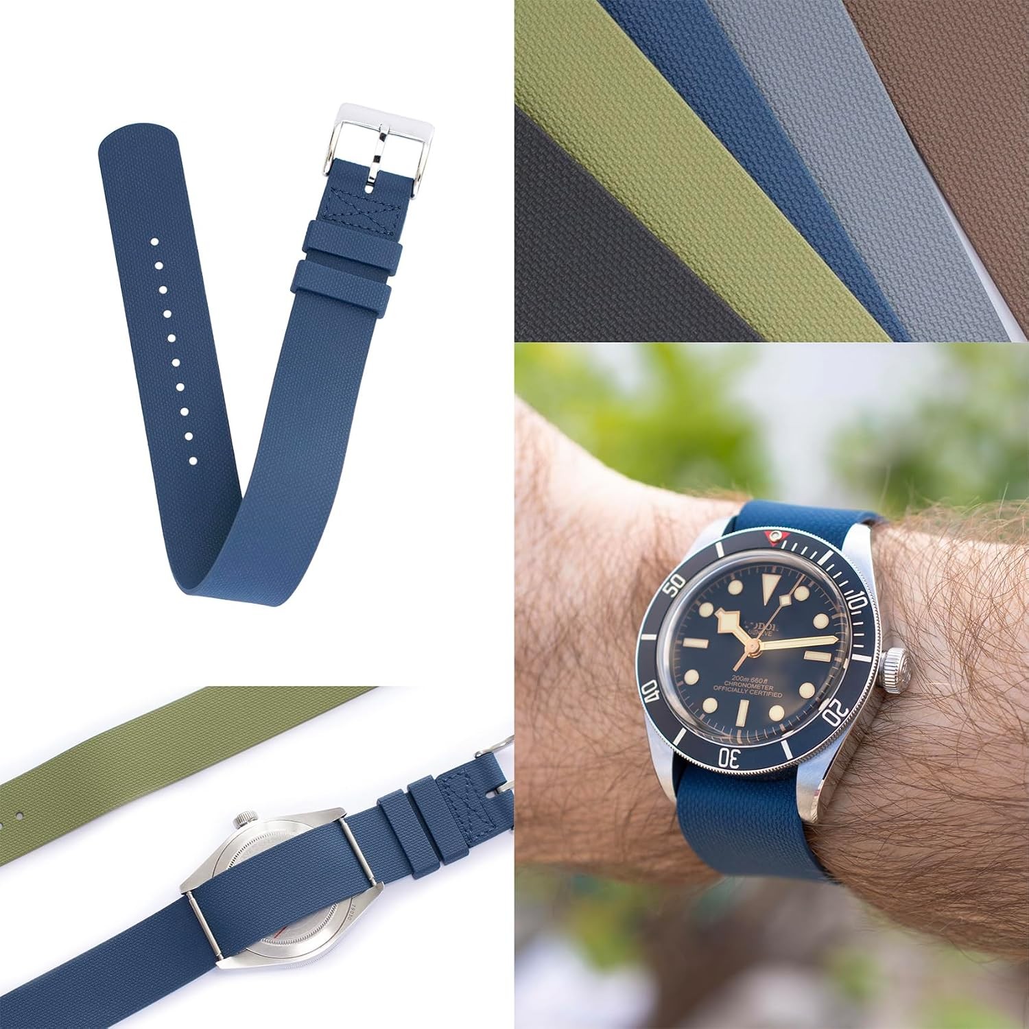 Fluoro Rubber Strap Compatible with Tudor Watches, Durable One-Piece