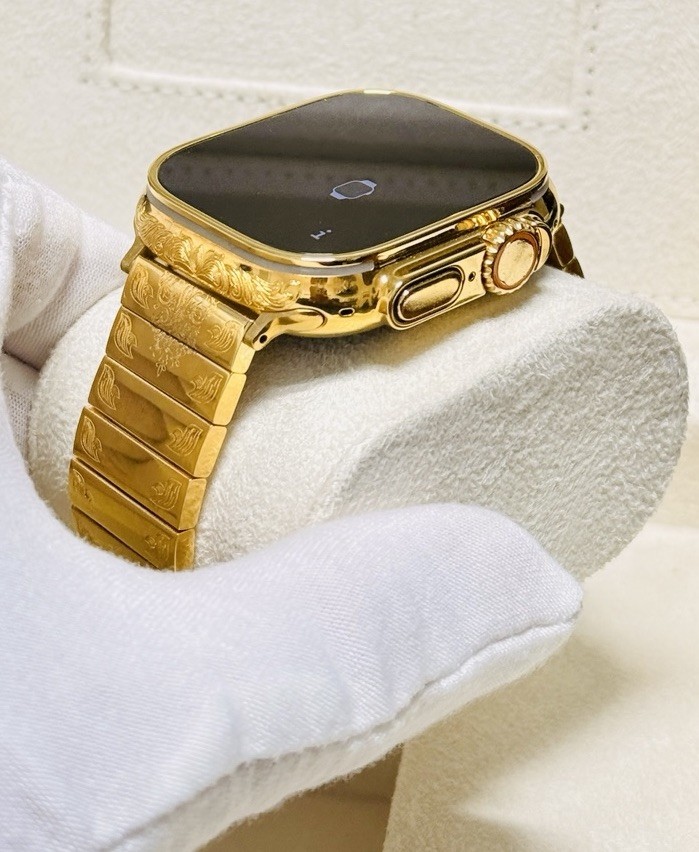 Custom 24k Gold Plated Apple Watch ULTRA 3 49mm Polished Engraved Link Band
