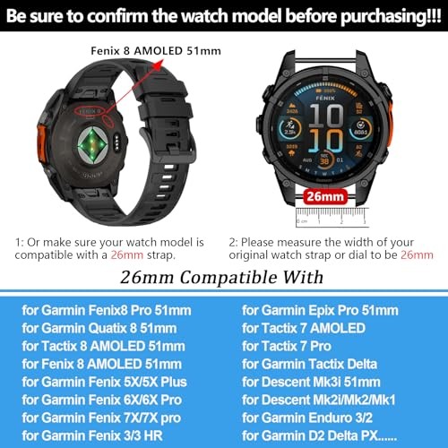 Silicone Strap Compatible with Garmin Tactix 8/Fenix 8 Pro 51mm Men Women Watch