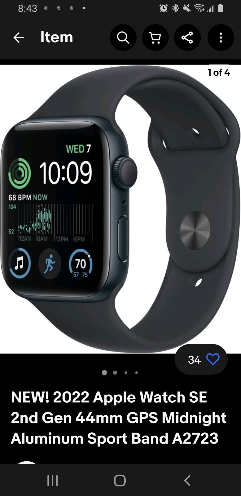 Apple Watch SE 44mm Space Gray Aluminum Case with Black Sport Band – Regular…