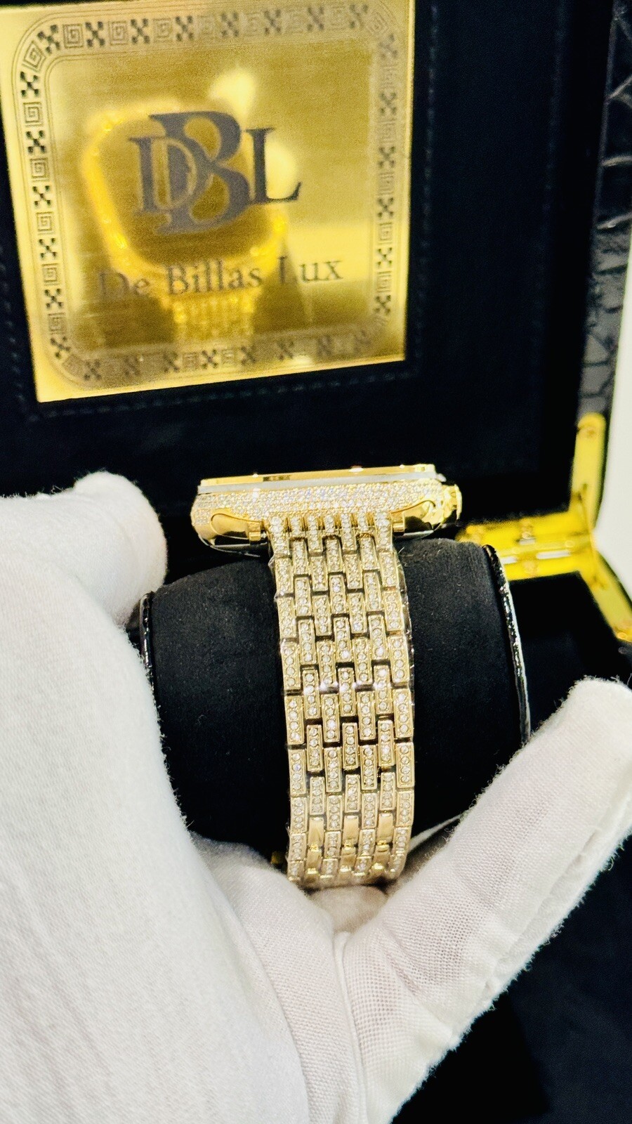 CUSTOM 24k Gold Plated Apple Watch ULTRA 2 49mm Zircon Diamonds ICED Gold Band