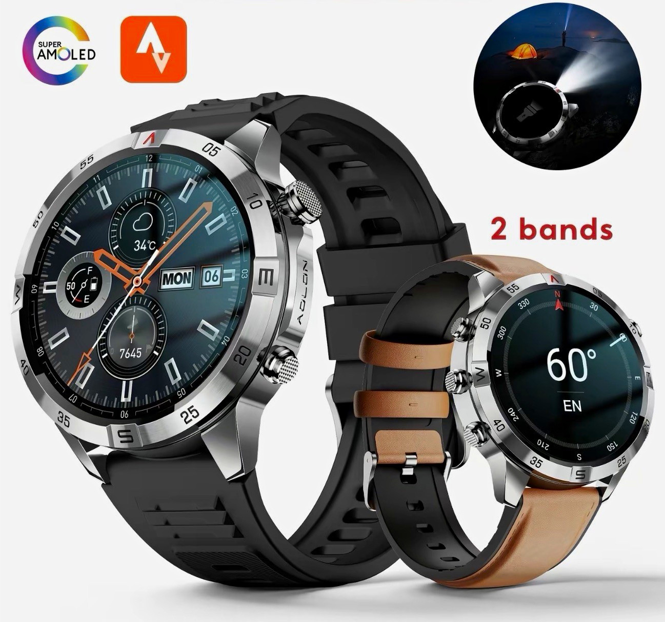 Acelin GT6PRO Rugged Smartwatch 1.51in AMOLED Bluetooth Calling, 2 Bands