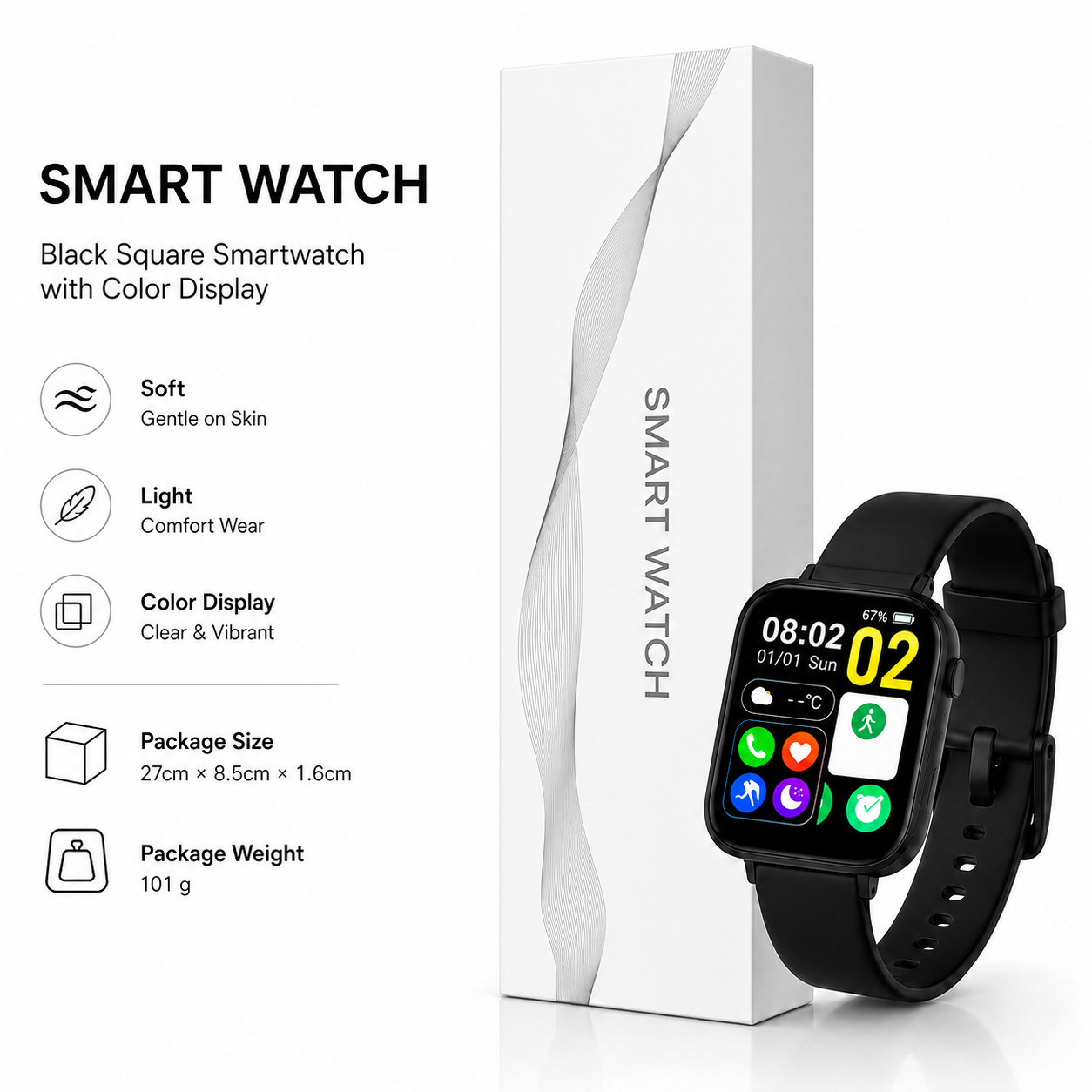 Smart Watch with Call Function Sleep Activity Tracker Black Silicone Band