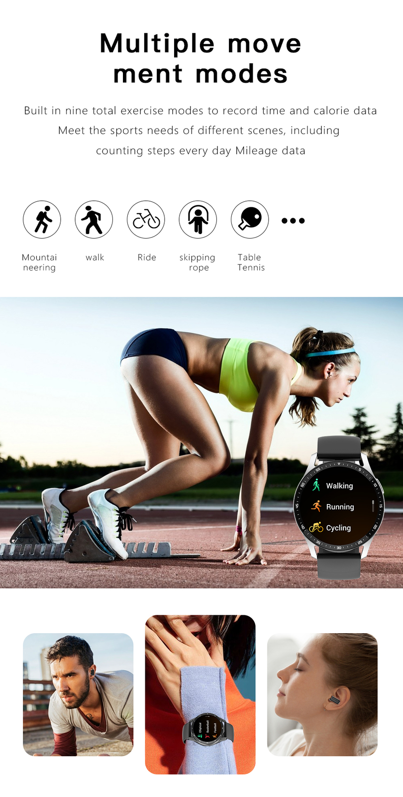 Bluetooth Smart Watch Men Smartwatch with Dual Earbuds For Android IOS Cellphone