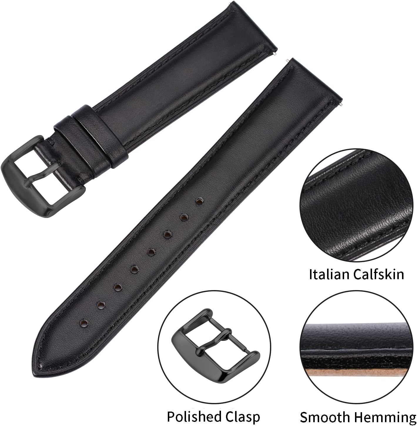 Leather Strap Compatible with 14mm 16mm 18mm 20mm Smart Watches Quick Release