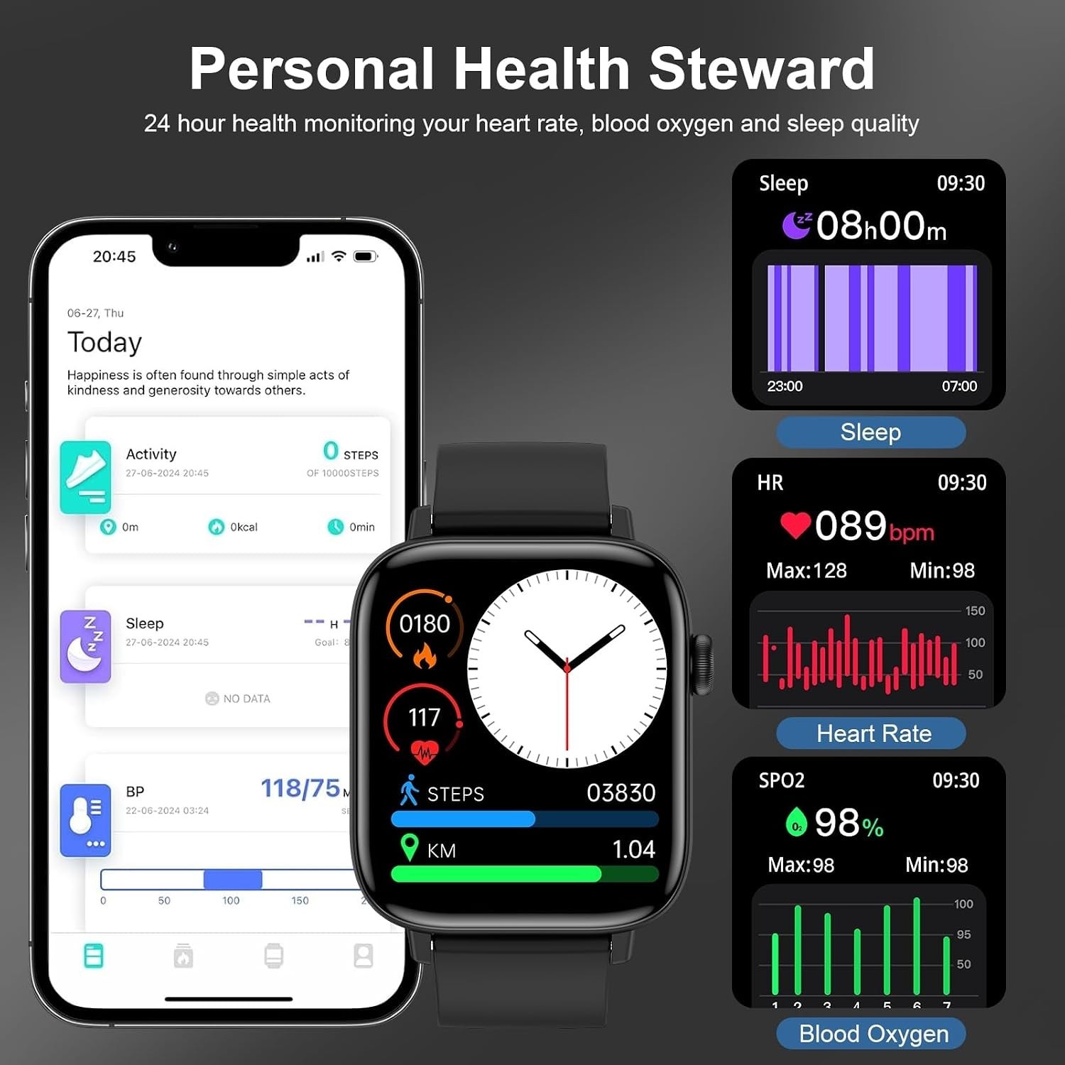 Smart Watch Men Women 1.9 HD Touch Screen Fitness Tracker Waterproof Bluetooth