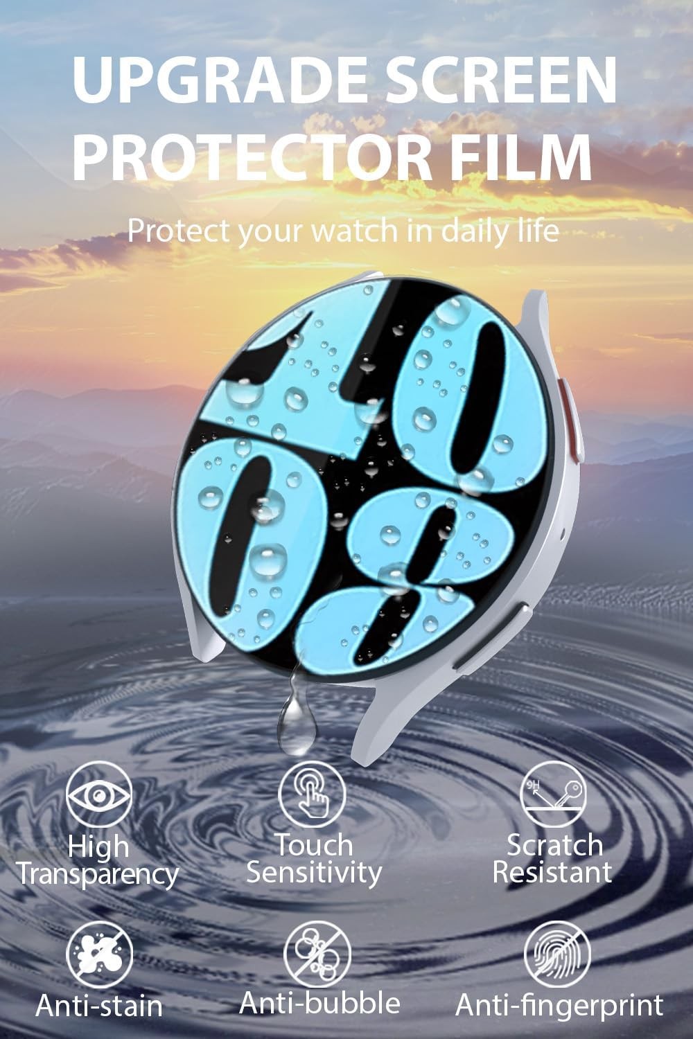 4 Pack Tempered Glass Screen Protectors for Galaxy Watch 8 40mm, Bubble Free