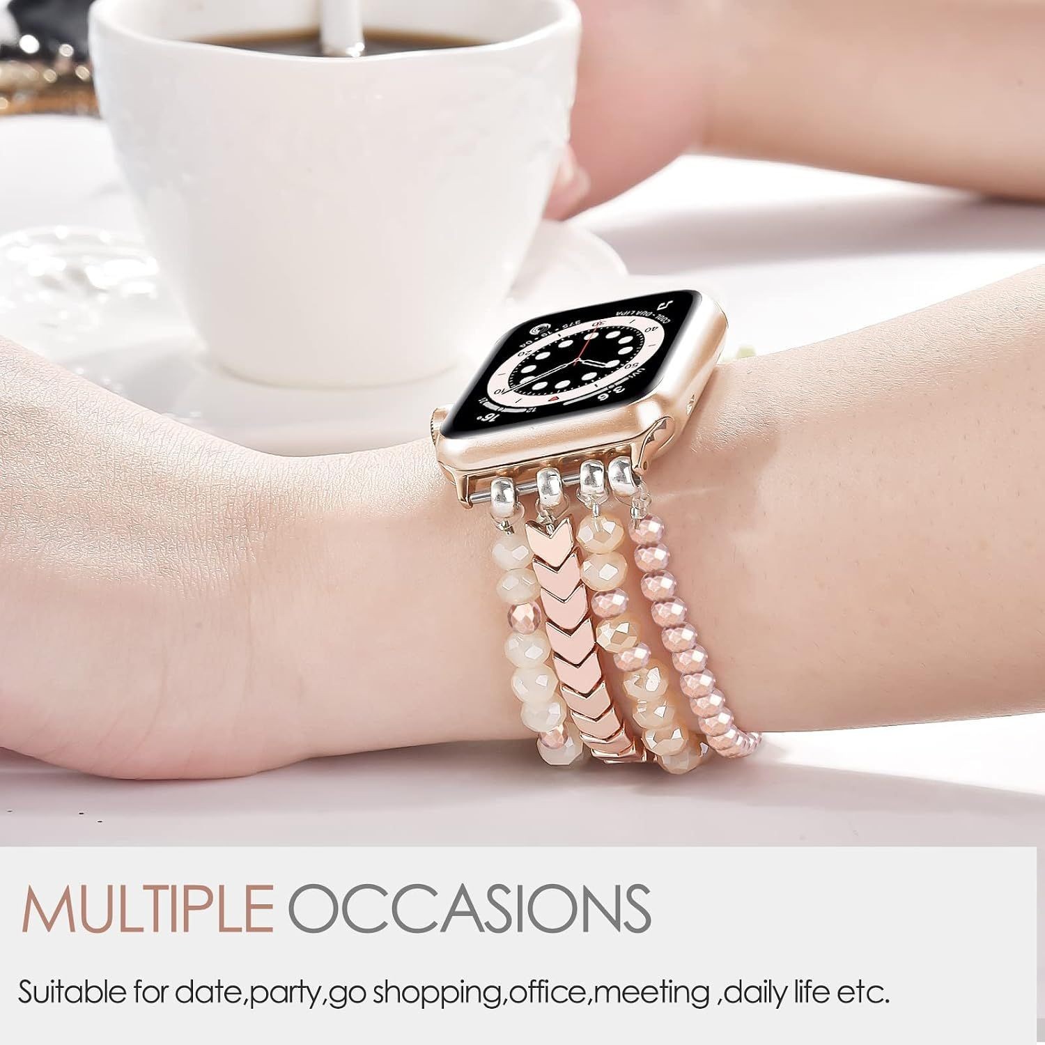 Only Strap For Apple Watch 38mm Fashion Handmade Elastic Crystal Rose Gold