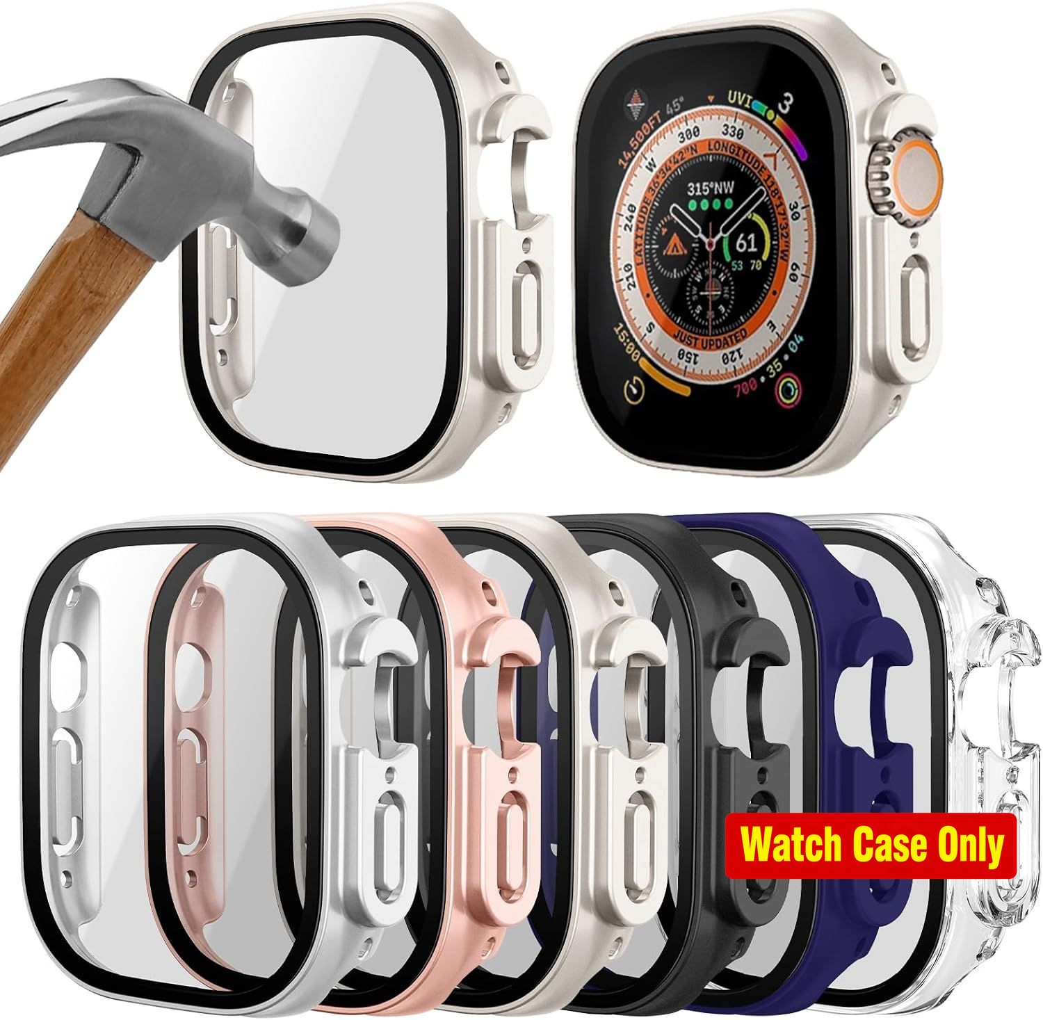 6-Pack Protective Case for Apple Watch Ultra 49mm with Tempered Glass Screen Cov