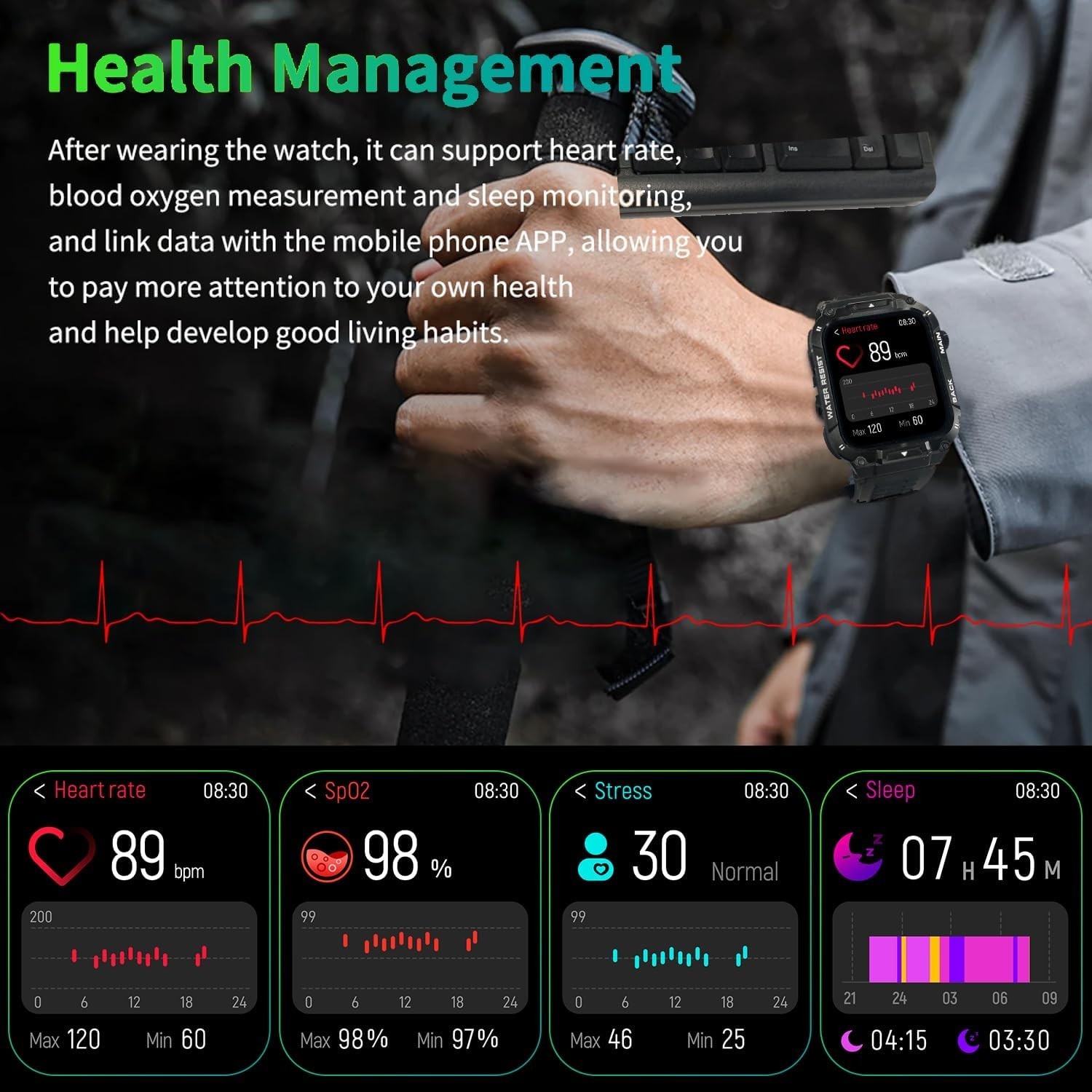 Rugged Military Smart Watch for Men – Calls, Fitness Tracker & Water Resistance