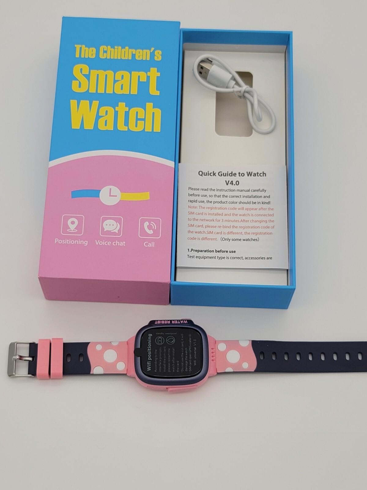 The Children’s Smart Watch Y92 Pink White Polka-dot WiFi Water Resistant