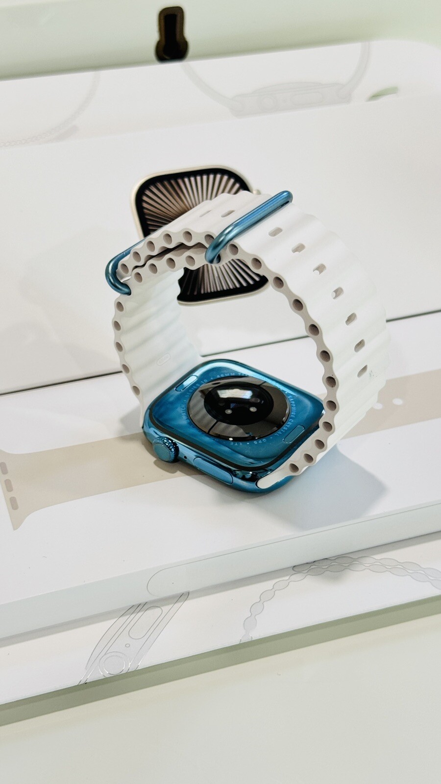 Custom Anodized Sky Blue Gold 46MM Apple Watch SERIES 10 White Ocean Band
