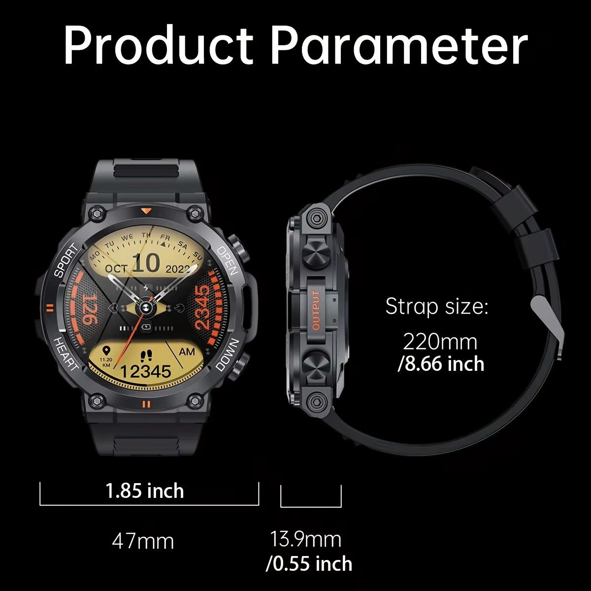 Smart Watch for Men Heart Rate Blood Bluetooth Sport Long Standby HD Screen