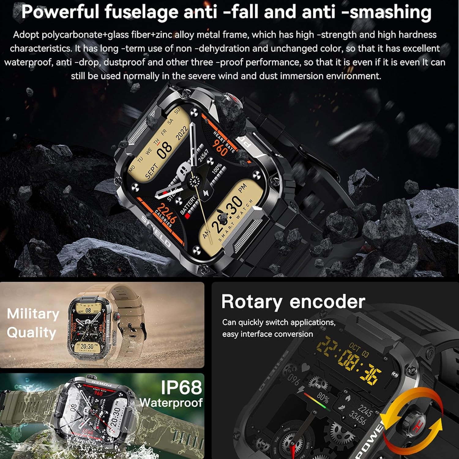 C20 Green Rugged Sports Smart Watch – For Hiking/Running