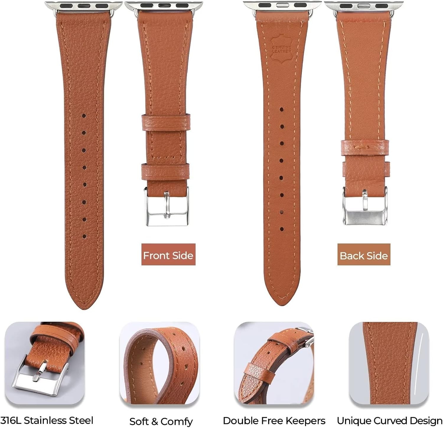 Genuine Leather Band for Apple Watch Series 8 9 10 11 42mm 44mm 45mm Cute Strap
