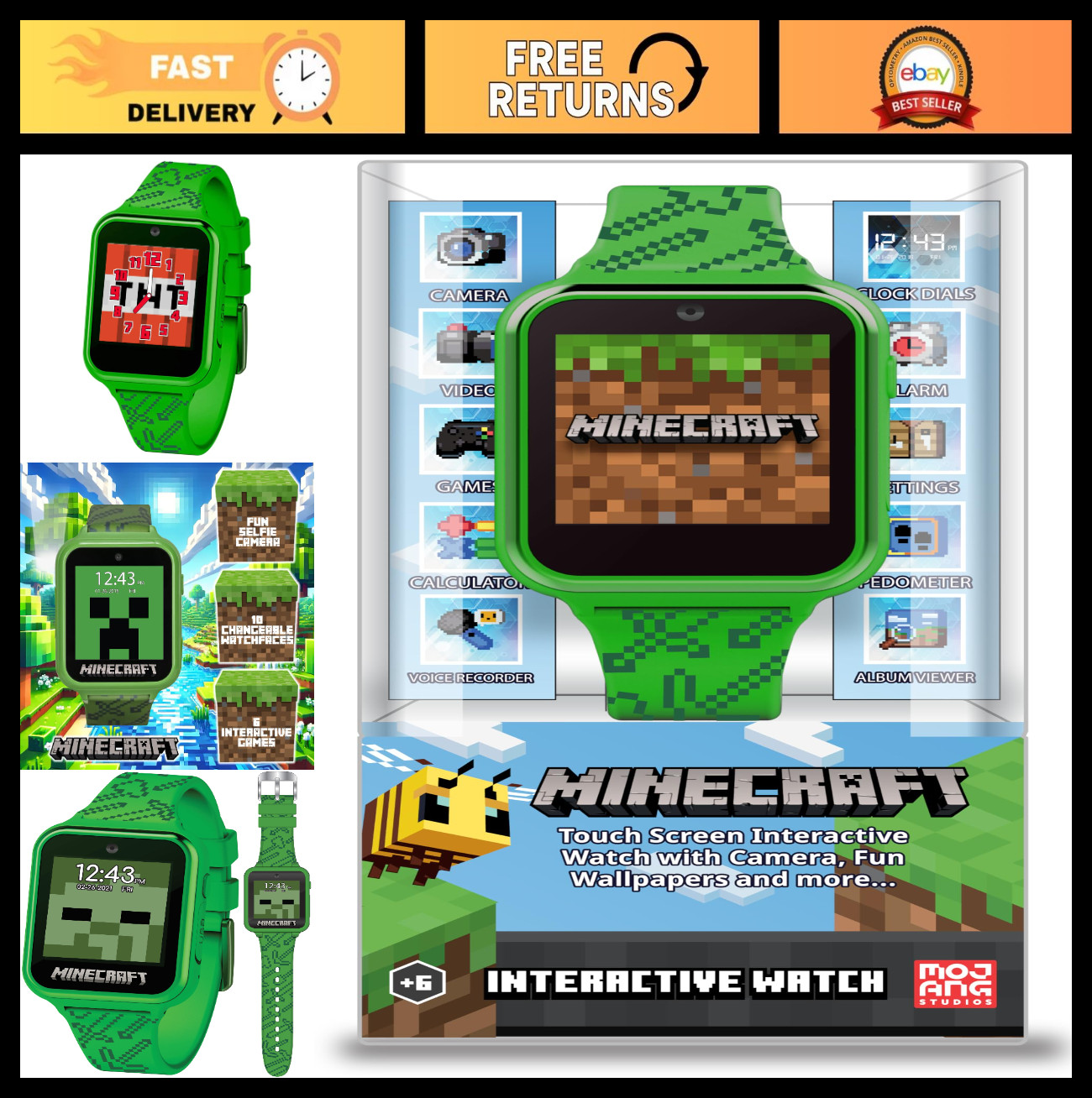 Interactive Kids Smart Watch – Touchscreen, Camera, Games, Pedometer, Alarm, 10