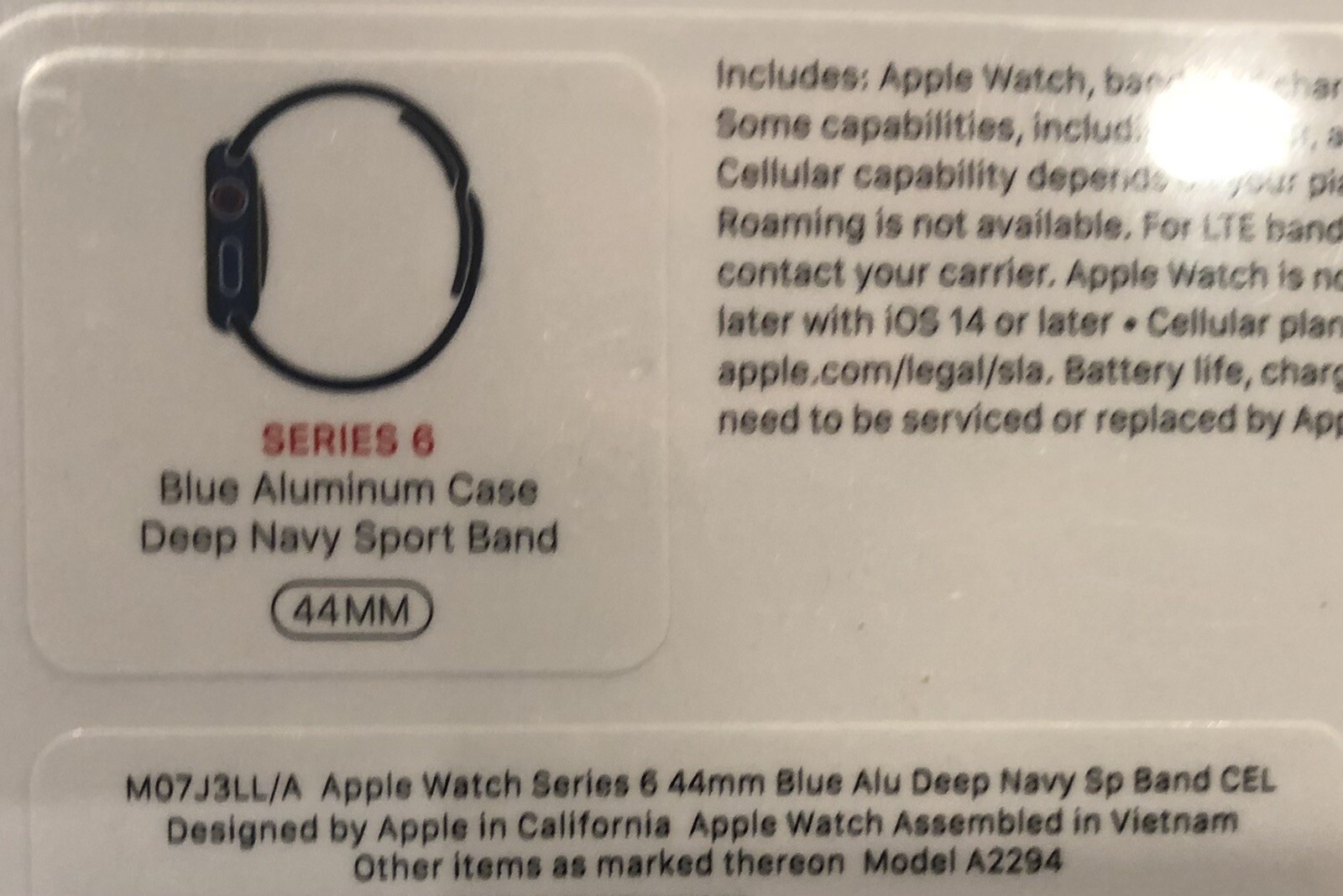 Apple Watch Series 6 44 mm Blue Aluminum Case, Deep Navy Sport Band, Cellular