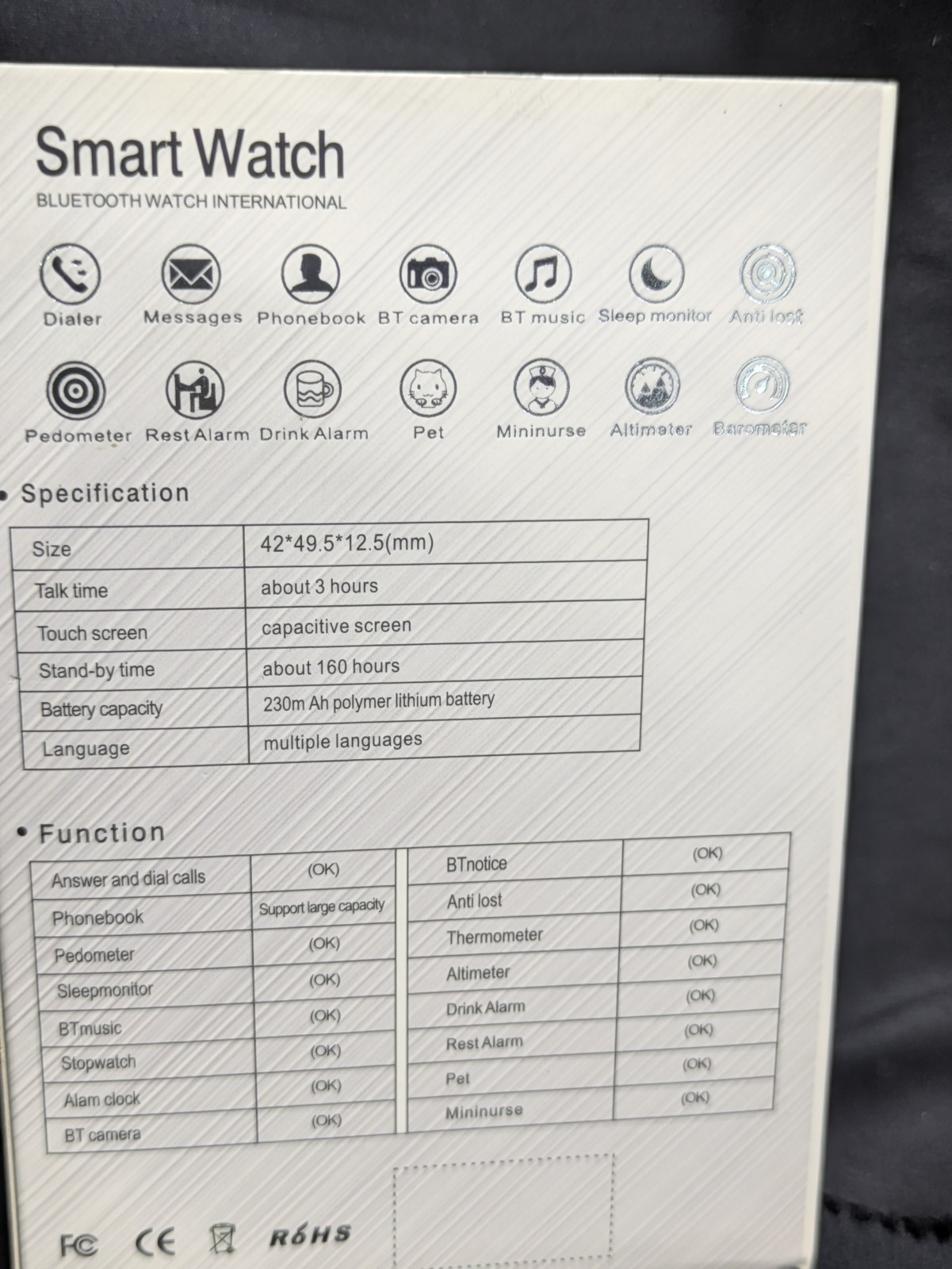 Guos Smart Watch Bluetooth Black hands free music player touch screen