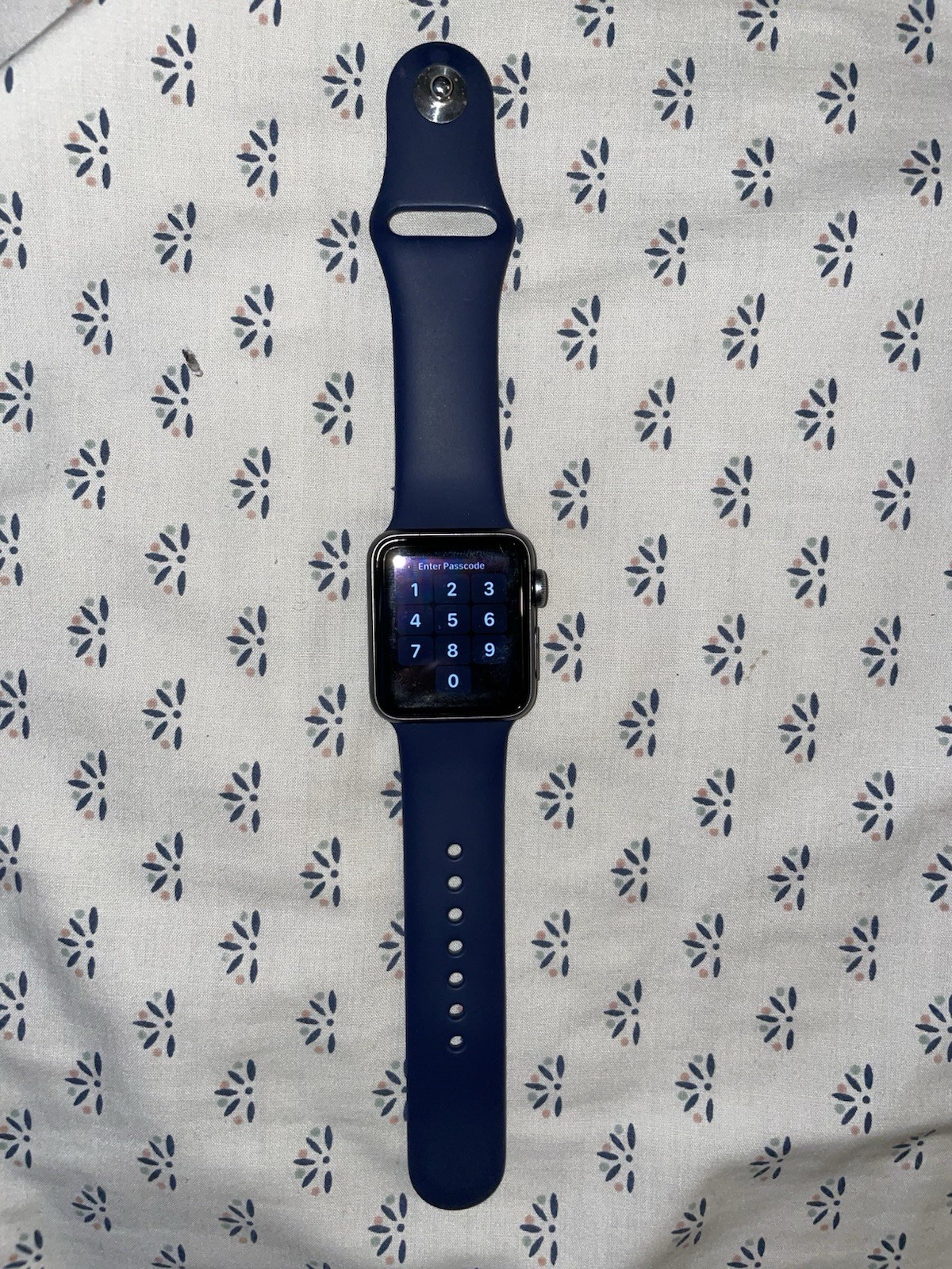 Apple Smart Watch 42mm Silver Aluminum Case Blue Silicone Band Touch Screen