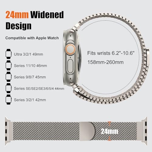 Milanese Loop Stainless Steel Mesh Magnetic Buckle Strap Compatible with Apple W